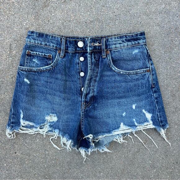 Zara high rise button fly cut off fray hem festival Jean shorts - Picture 1 of 3